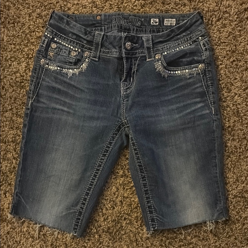 Miss Me Dark Wash Denim Shorts with Rhinestones